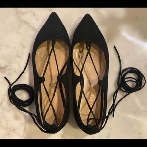 M. Gemi Black Suede Tie Up Flat